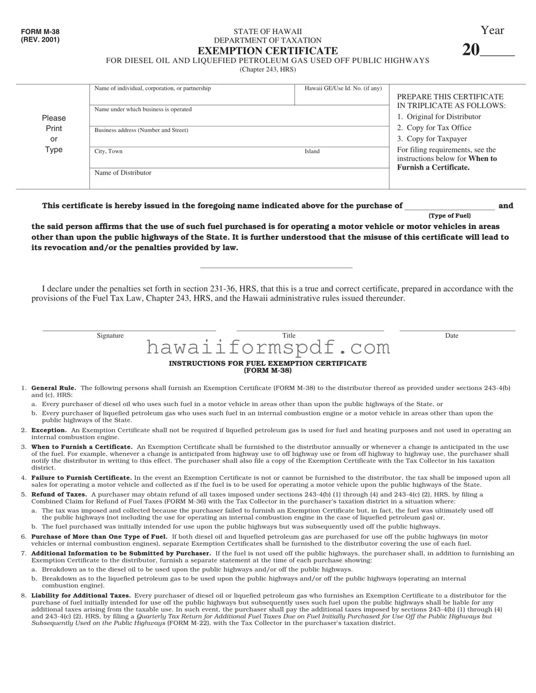 Free Hawaii M 38 Template