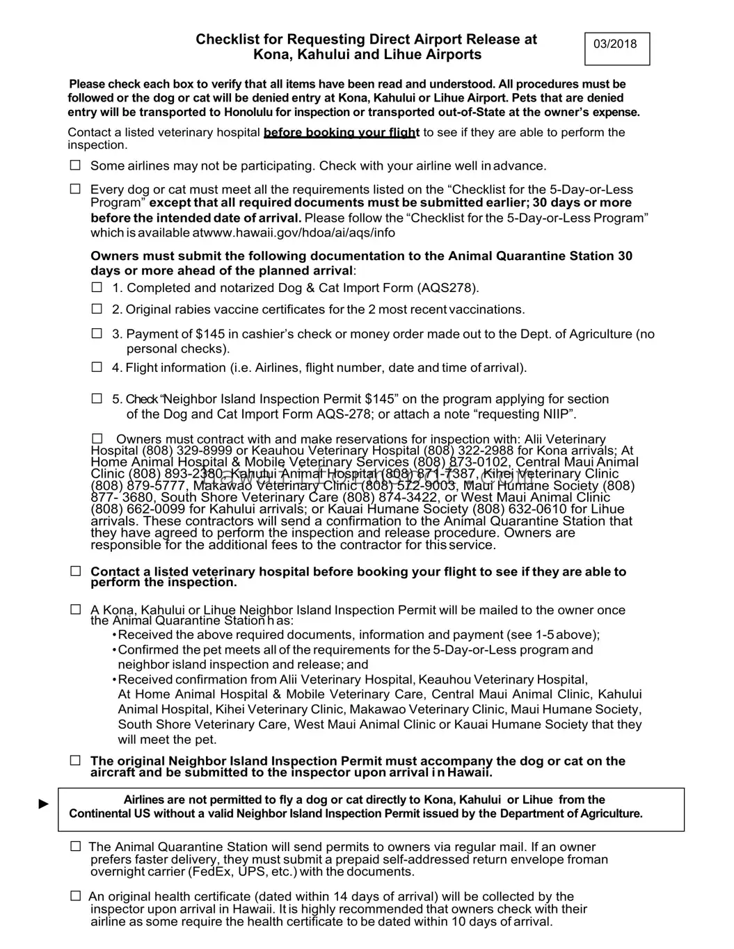 Free Hawaii Neighbor Island Permit Template