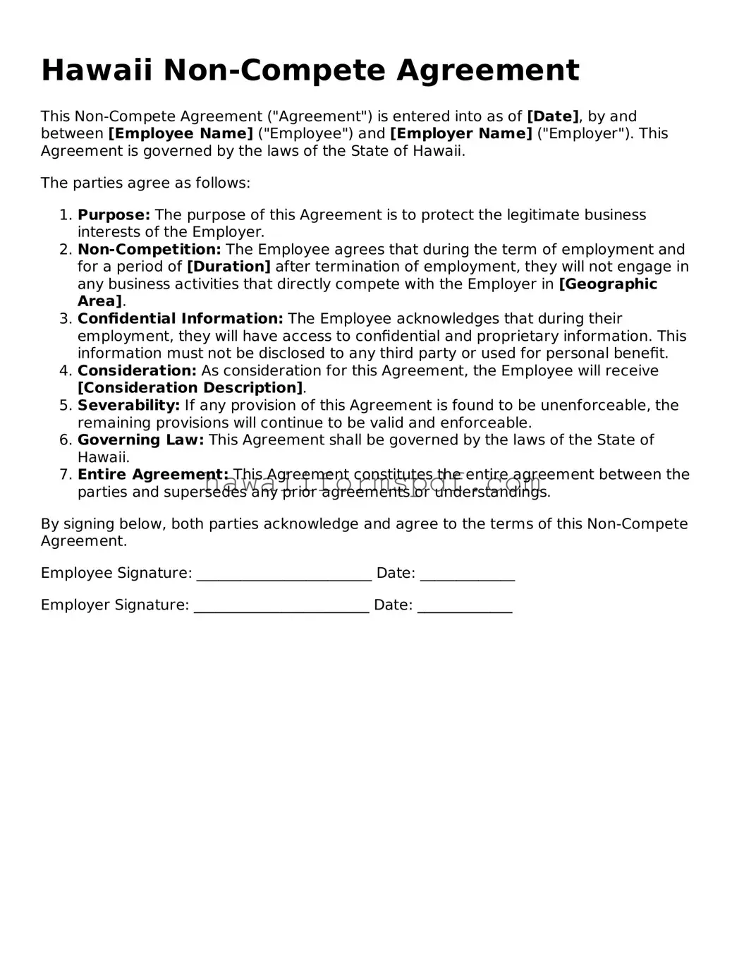 Free Hawaii Non-compete Agreement Form