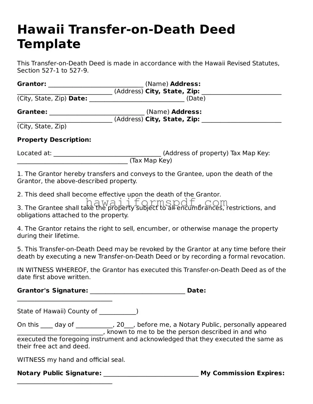 Free Hawaii Transfer-on-Death Deed Form