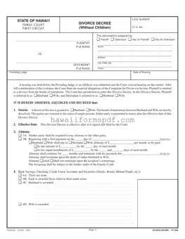 Free Divorce Decree Hawaii Template