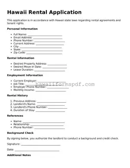 Free Hawaii Rental Application Form