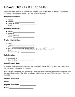Free Hawaii Trailer Bill of Sale Form