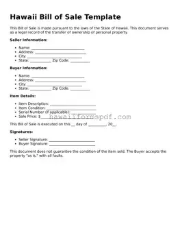 Free Hawaii Bill of Sale Form