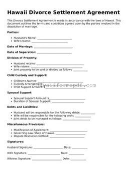 Free Hawaii Divorce Settlement Agreement Form