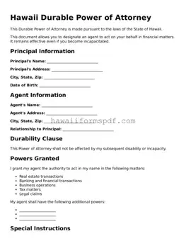 Free Hawaii Durable Power of Attorney Form