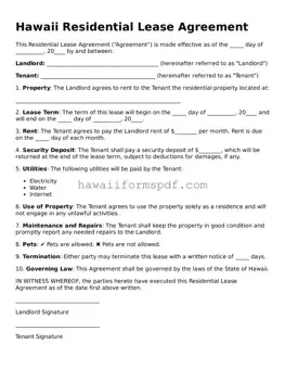 Free Hawaii Residential Lease Agreement Form
