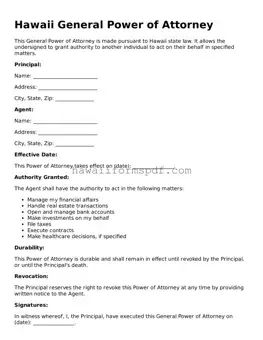 Free Hawaii General Power of Attorney Form