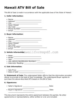 Free Hawaii ATV Bill of Sale Form