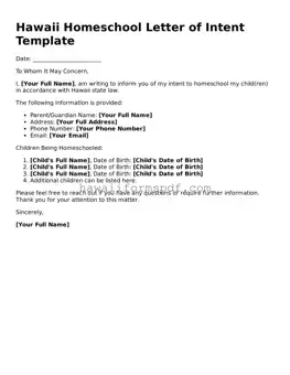 Free Hawaii Homeschool Letter of Intent Form