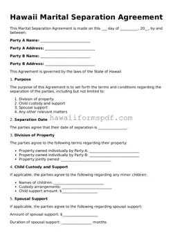Free Hawaii Marital Separation Agreement Form