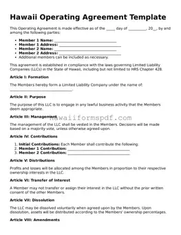 Free Hawaii Operating Agreement Form