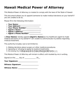 Free Hawaii Medical Power of Attorney Form