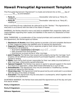 Free Hawaii Prenuptial Agreement Form