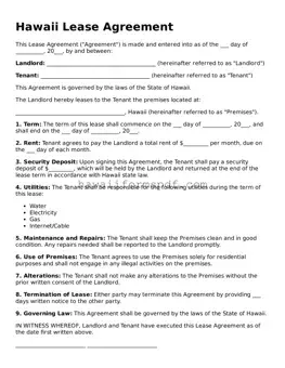 Free Hawaii Lease Agreement Form