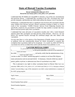 Free Hawaii Vaccine Exemption Template