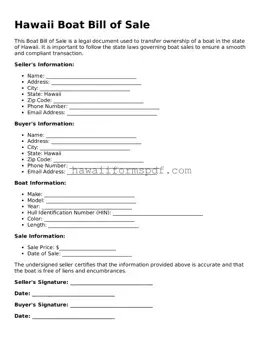 Free Hawaii Boat Bill of Sale Form