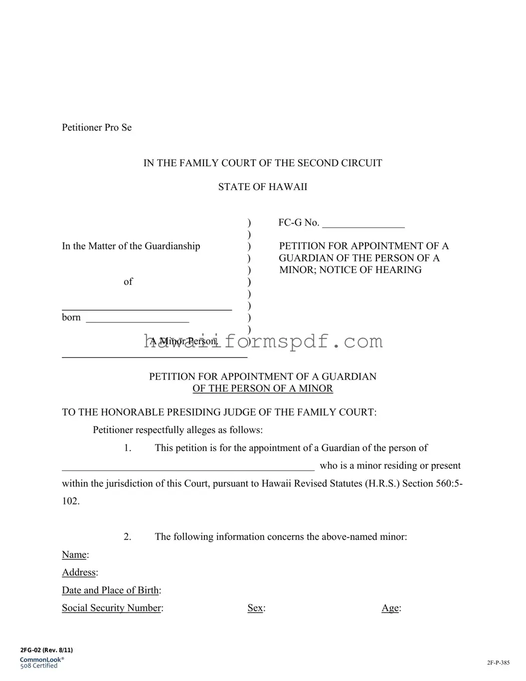 Free State Hawaii Guardianship Template